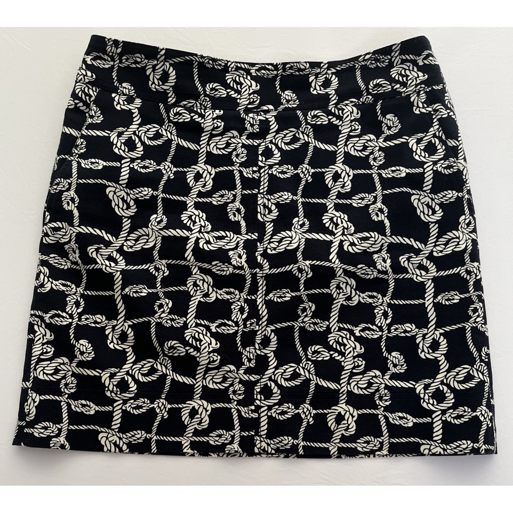 Talbots Size 10 Short Navy Blue Nautical Rope Print Pencil Skirt With Pockets